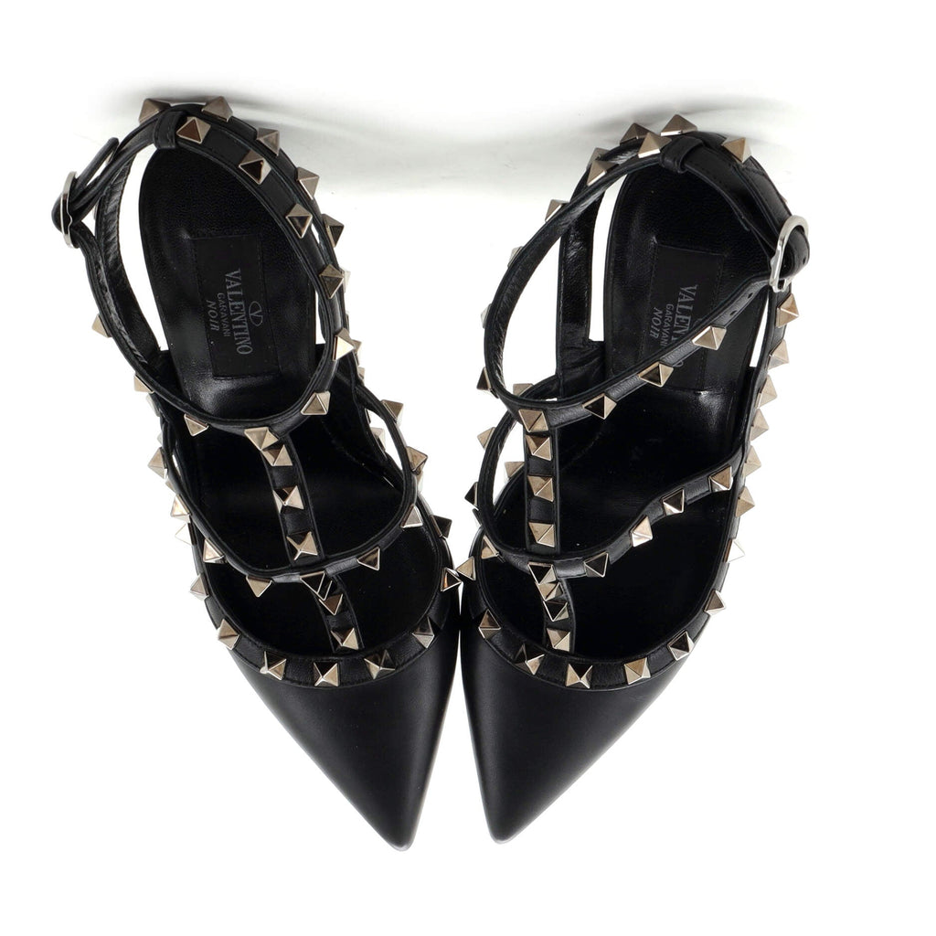 Women's Rockstud Ankle Strap Pumps Leather 100