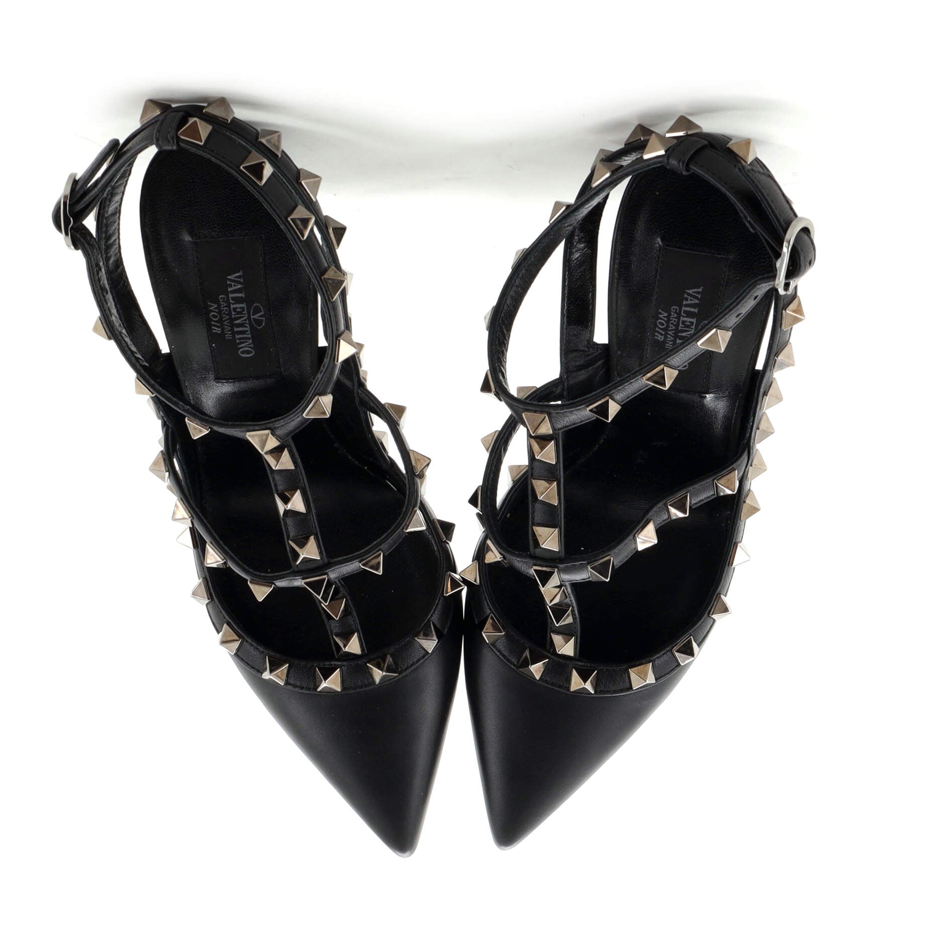 Women's Rockstud Ankle Strap Pumps Leather 100