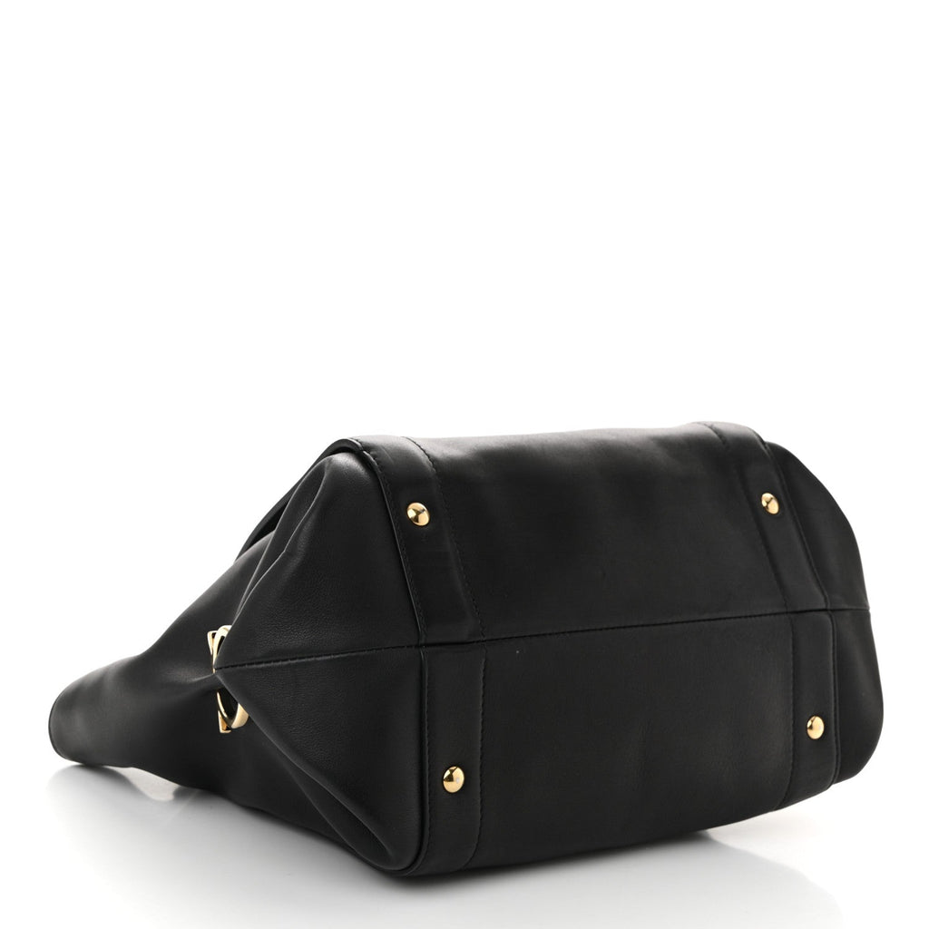 Calfskin Trifolio Shopping Tote Black
