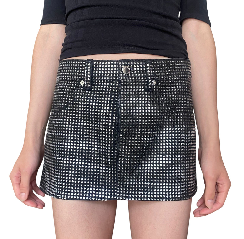 Alexander Wang Black Hotfix Denim crystal Mini Skirt - 26