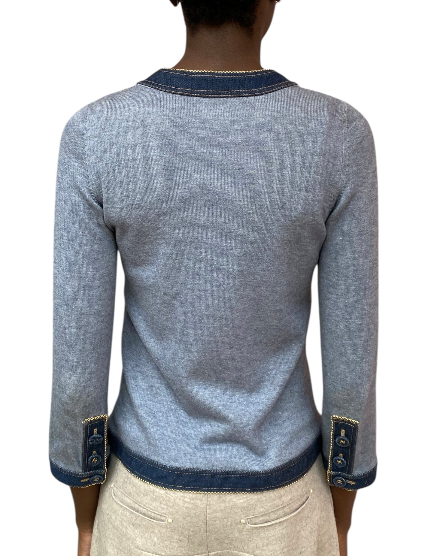 Chanel P07 Blue Denim Trimmed igan - 38 / US 6