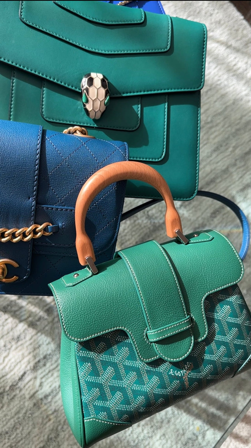 Goyard Green Mini Goyardine Saigon Souple with Wood Handle