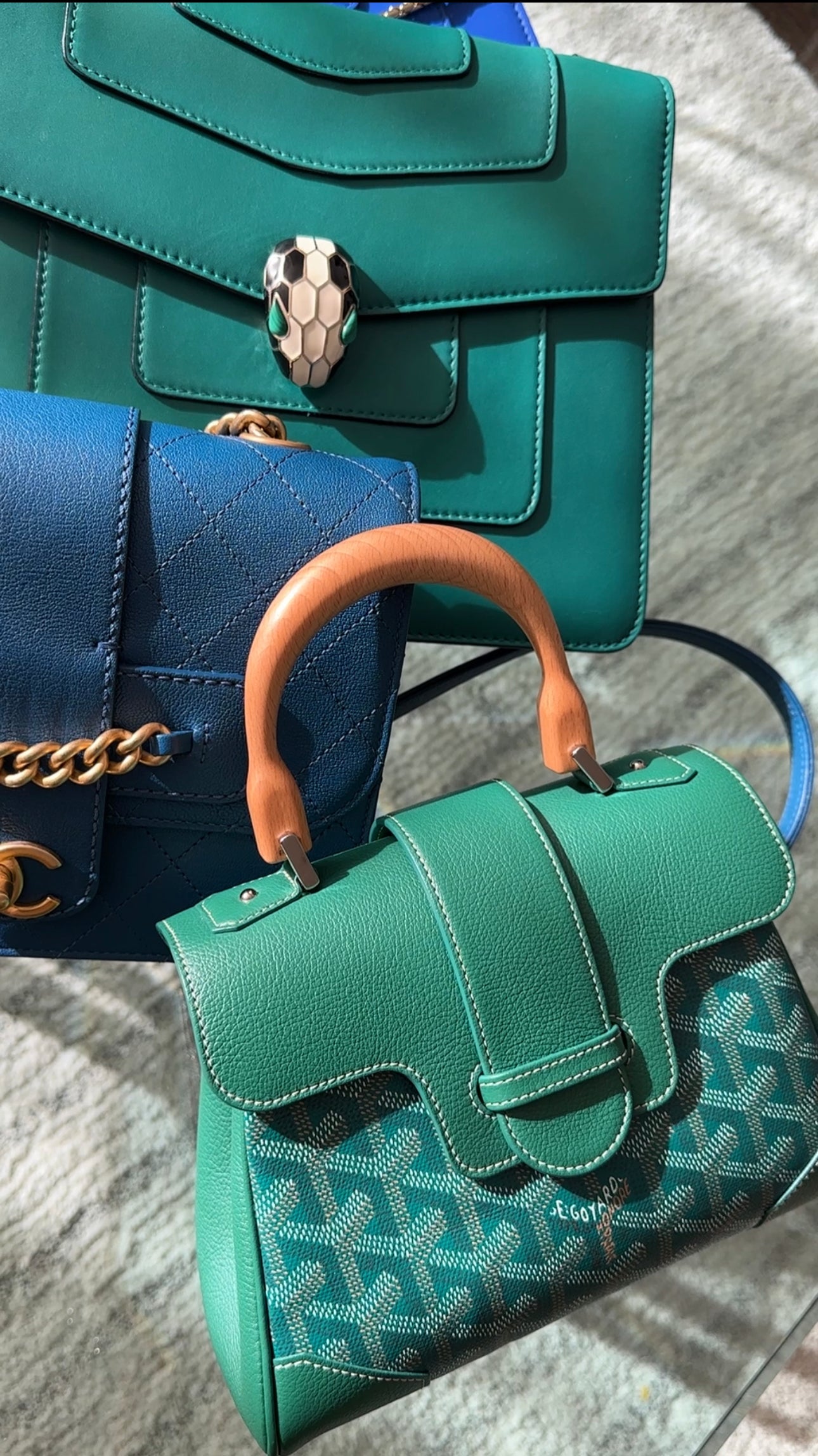 Goyard Green Mini Goyardine Saigon Souple with Wood Handle