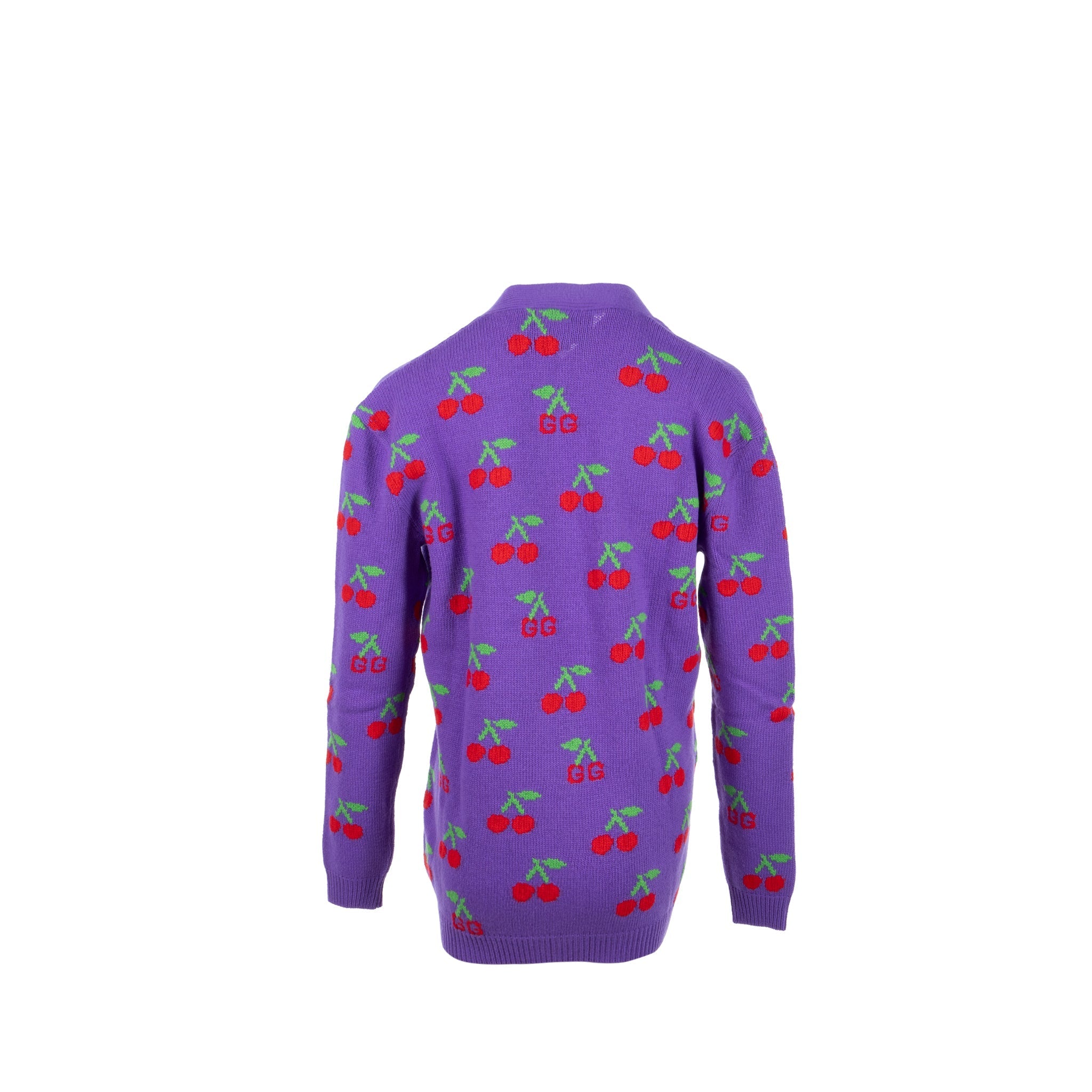 Gucci Size S GG Cherry Intarsia Knit igan Wool Purple