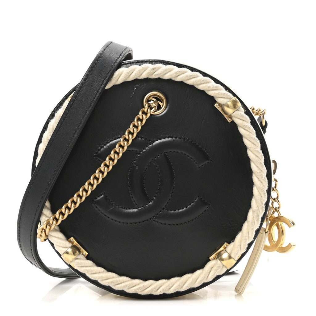 Crumpled Calfskin Cotton Small En Vogue Round Bag Black