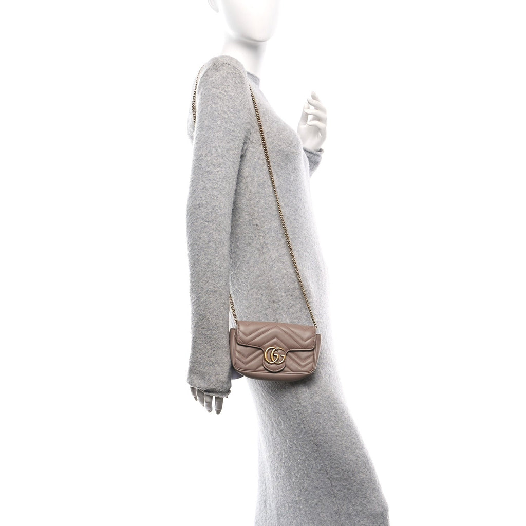 Calfskin Matelasse Super Mini GG Marmont Shoulder Bag Porcelain Rose