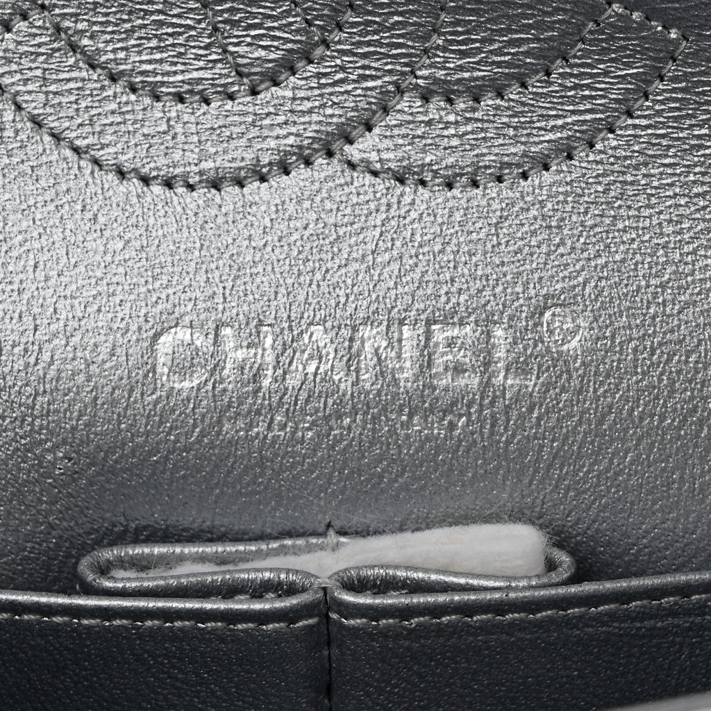 Metallic Lame Quilted Small Double Flap Silver