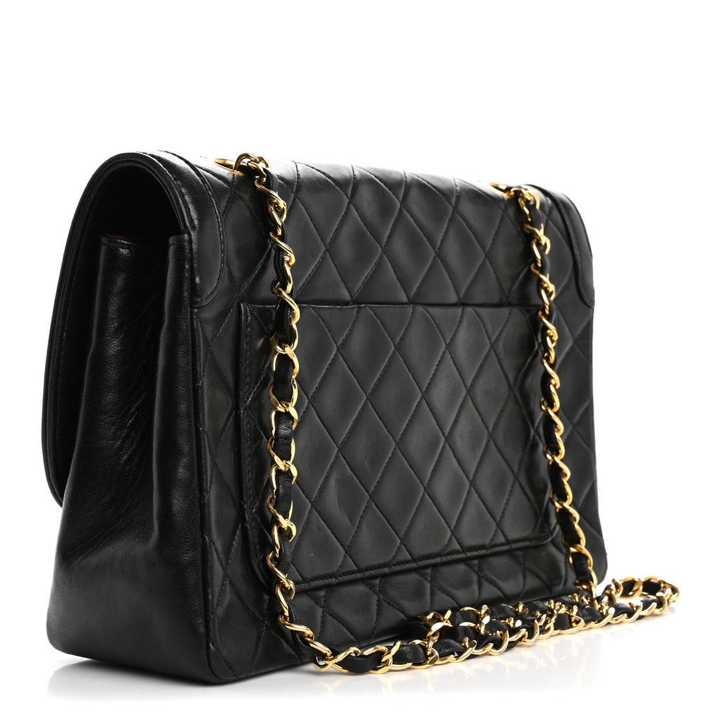 Lambskin Quilted Medium Single Flap Black