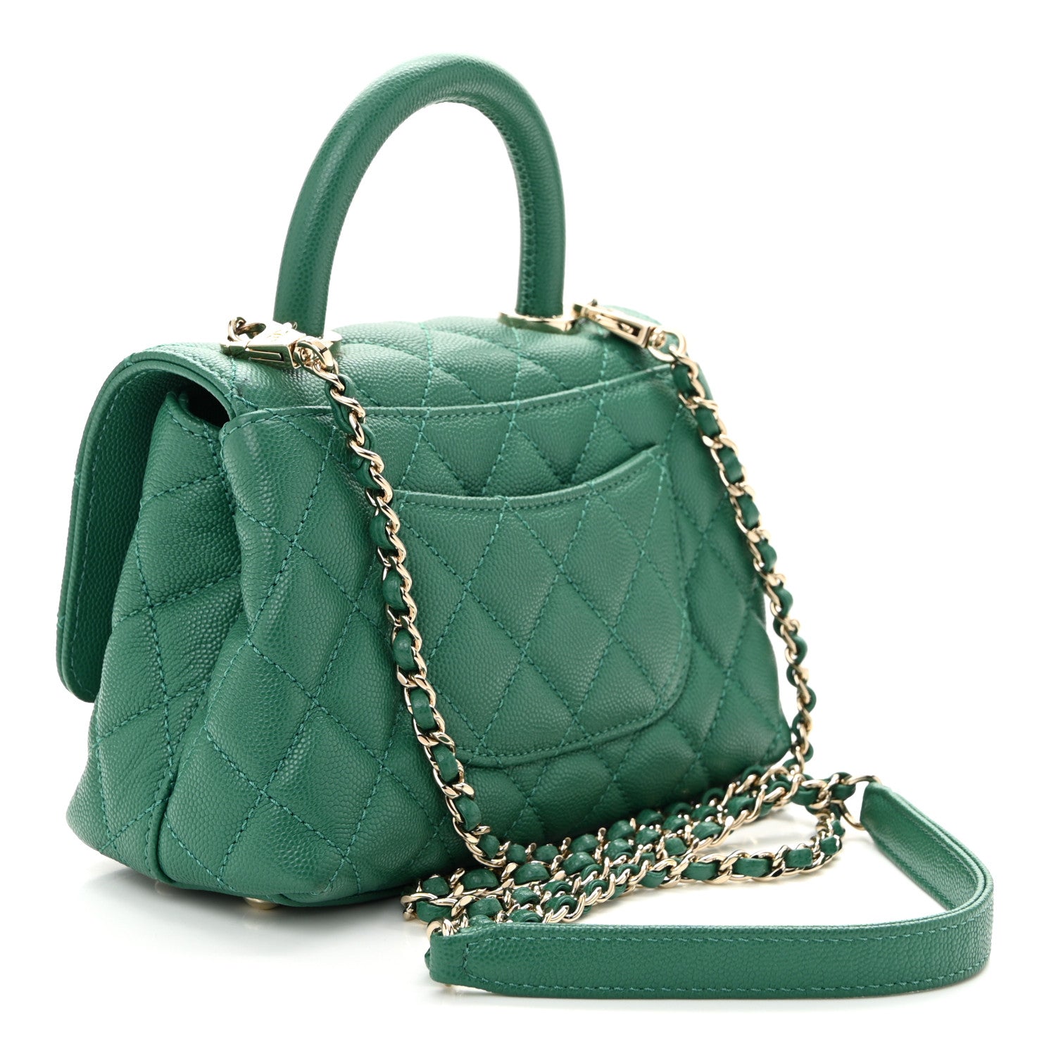 Caviar Quilted Extra Mini Coco Handle Flap Green