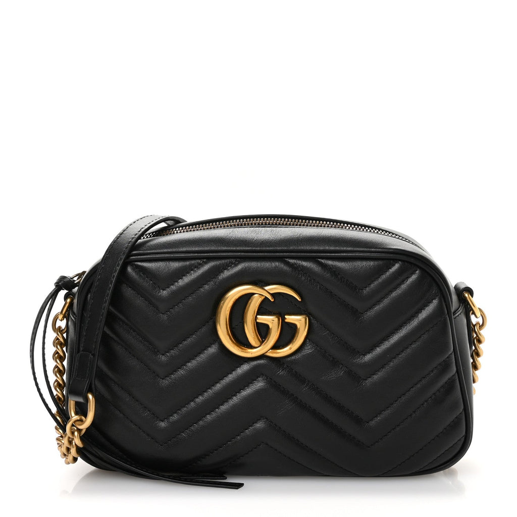 Calfskin Matelasse Small GG Marmont Chain Shoulder Bag Black