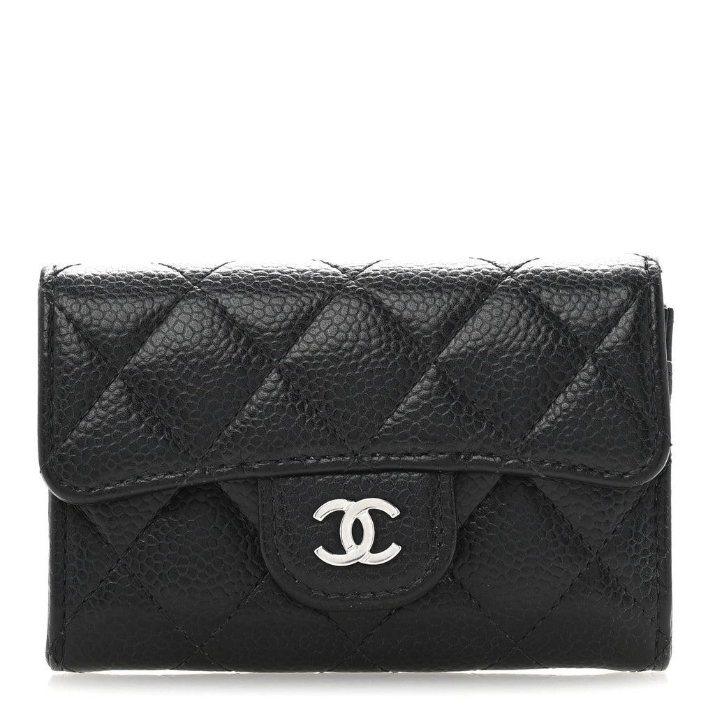 Caviar Quilted Flap  Holder Wallet Black