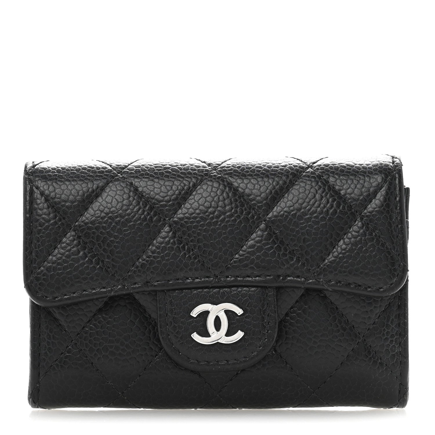 Caviar Quilted Flap  Holder Wallet Black