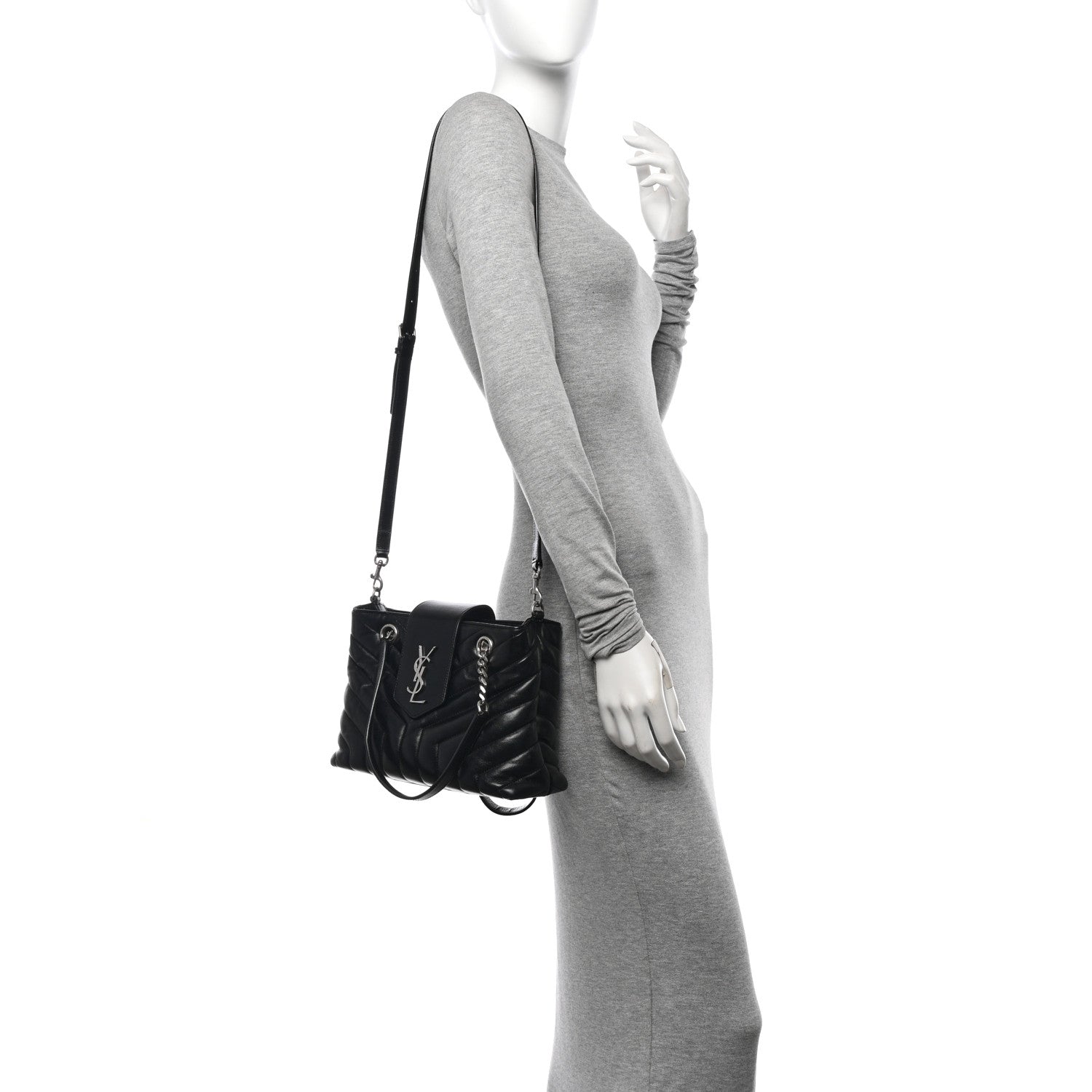 Calfskin Y Quilted Monogram Small Loulou Shopper Black