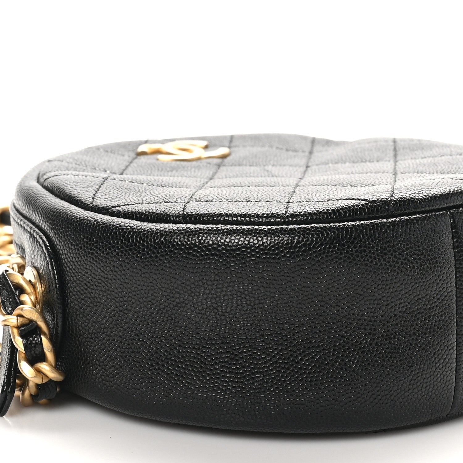 Caviar Quilted Small Round Bag With Chain Black