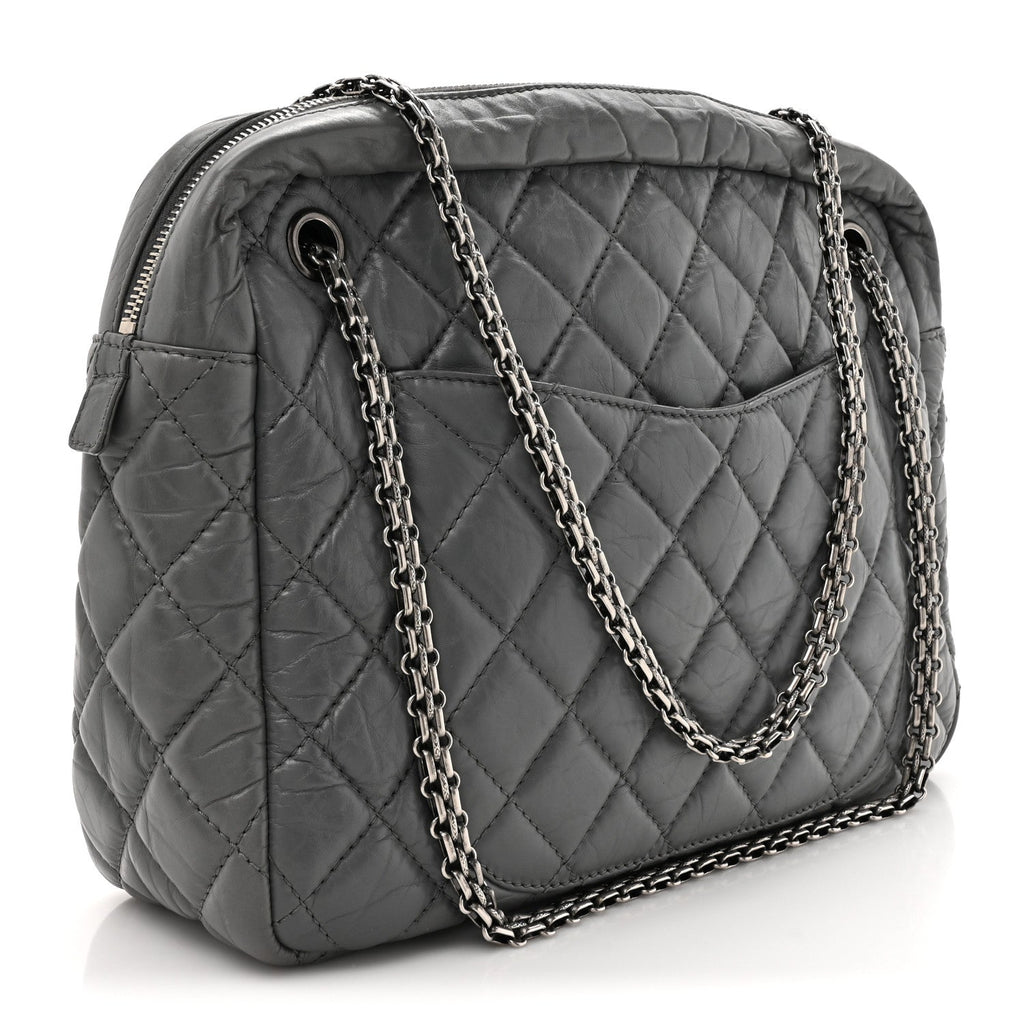 Aged Calfskin Quilted Large Reissue Camera Case Grey