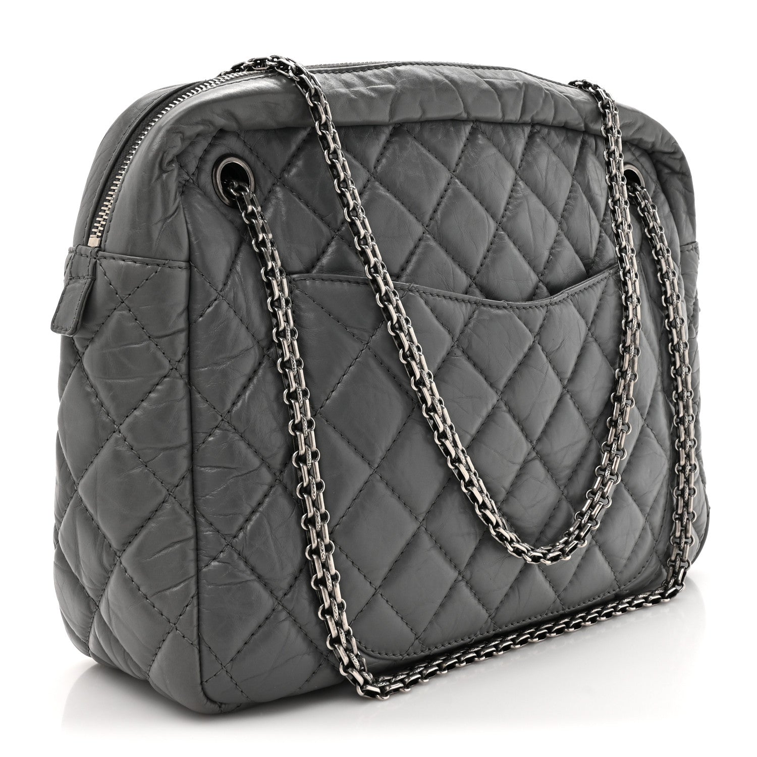 Aged Calfskin Quilted Large Reissue Camera Case Grey