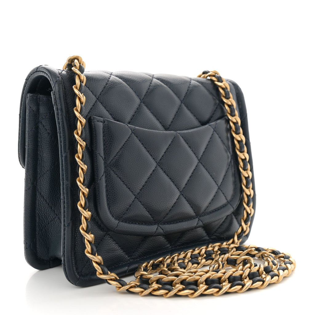 Caviar Quilted Mini Sweet Classic Flap Navy Blue