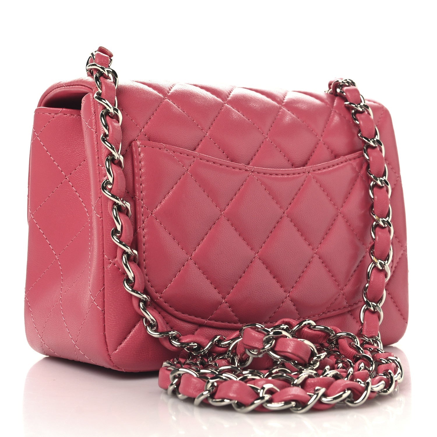 Lambskin Quilted Mini Square Flap Dark Pink