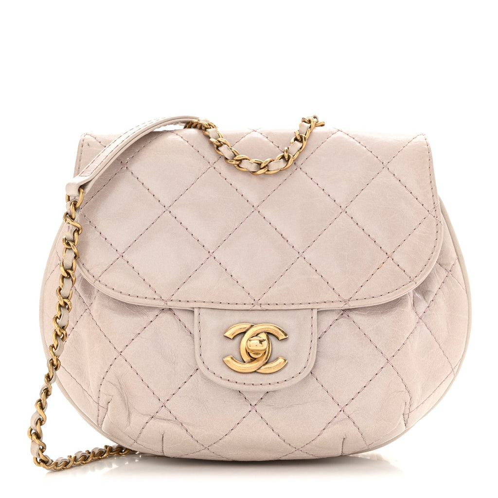Glazed Calfskin Quilted Medium Bubble CC Flap Light Pink