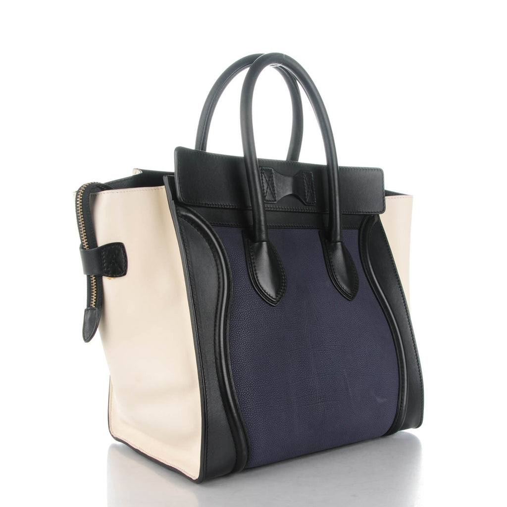 Velluto Calfskin Mini Tri-Color Luggage Navy