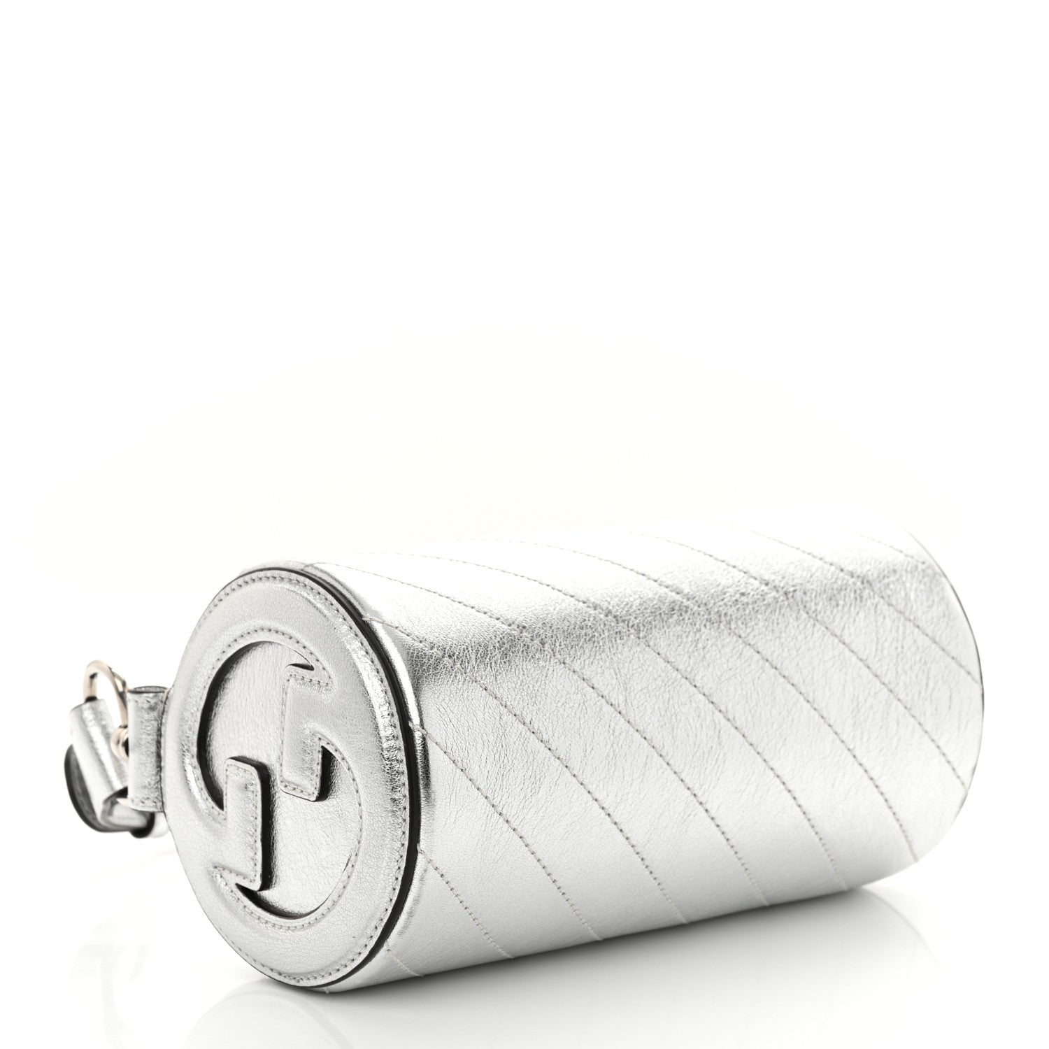 Sakai Be Green Calfskin Diagonal Stitched Mini Blondie Barrel Shoulder Bag Silver