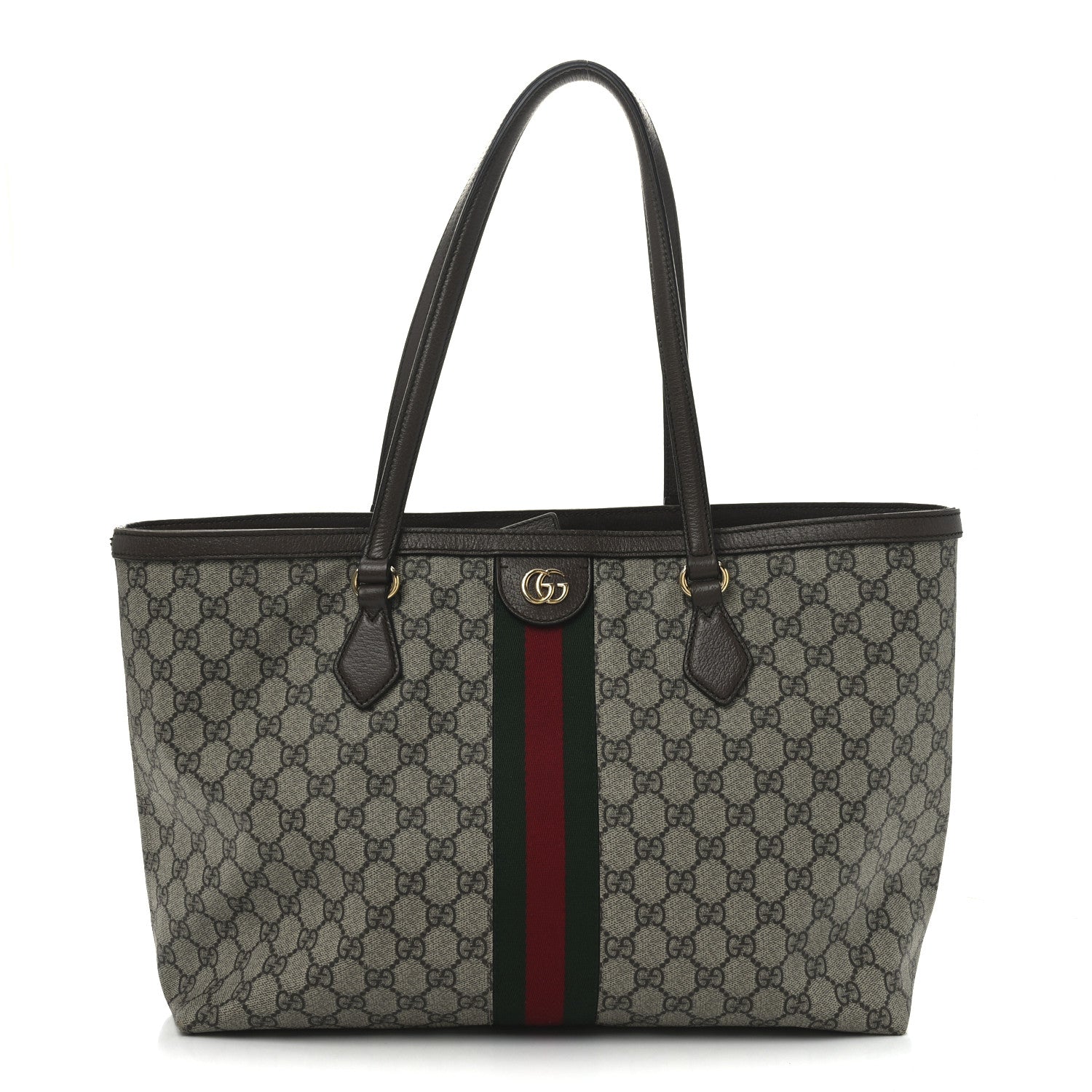 GG Supreme Monogram Textured Calfskin Web Medium Ophidia Shopping Tote Beige Ebony New Acero