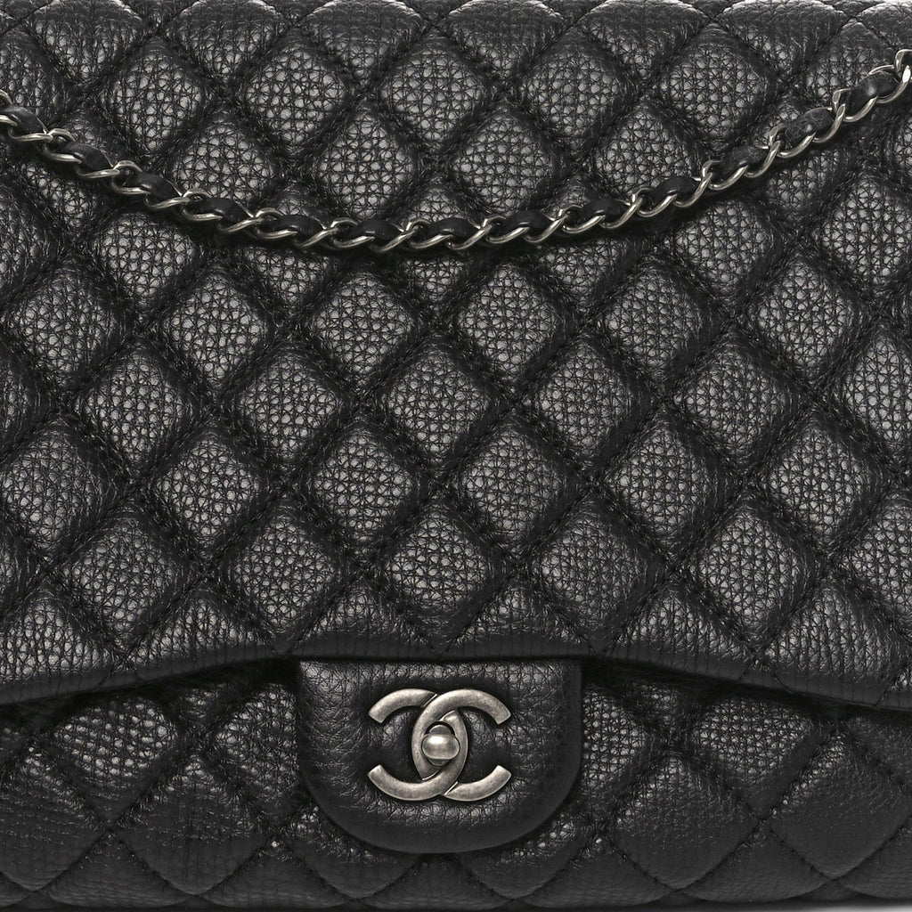 Grained Calfskin Quilted Small XXL Travel Flap Bag Black