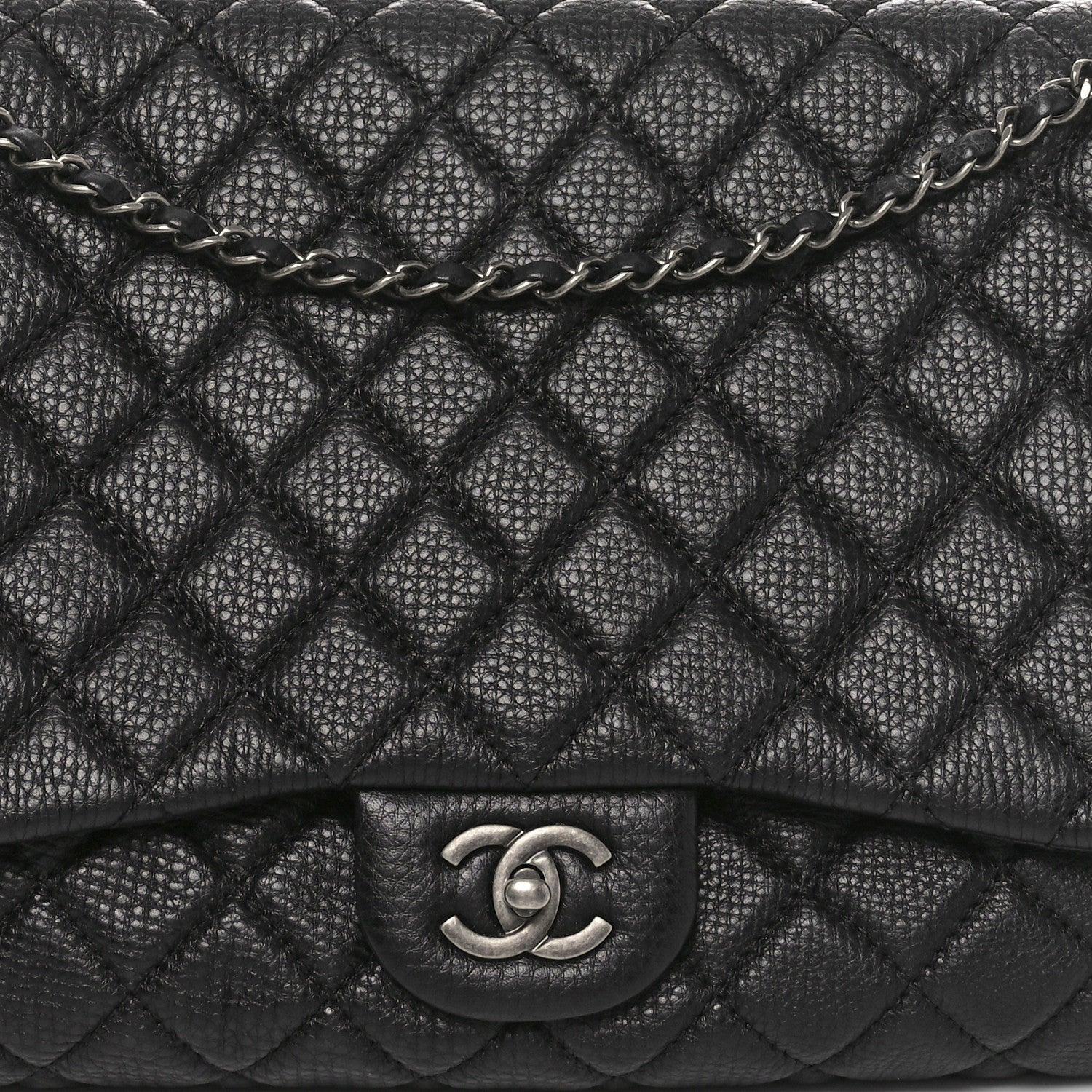 Grained Calfskin Quilted Small XXL Travel Flap Bag Black