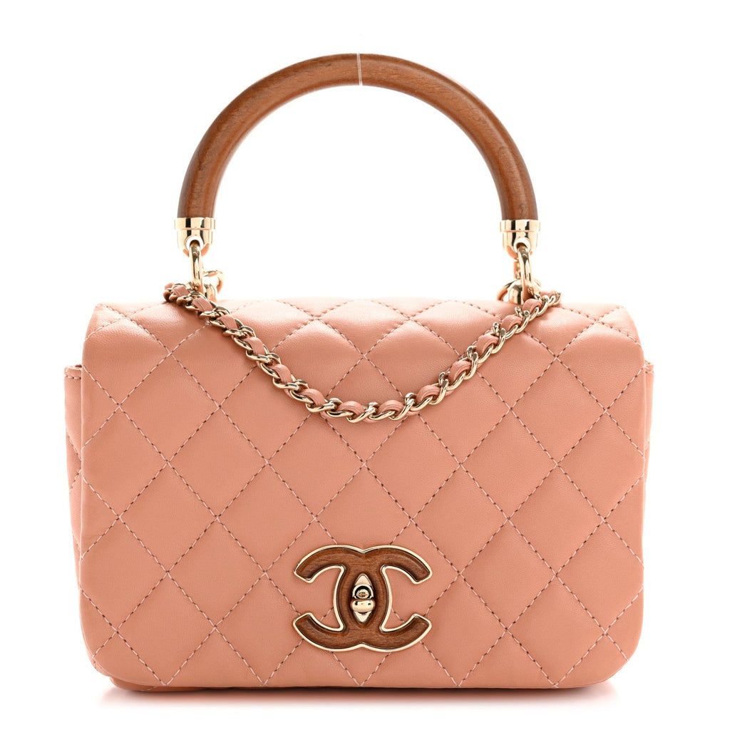 Lambskin Quilted Wood Mini Coco Handle Flap Beige