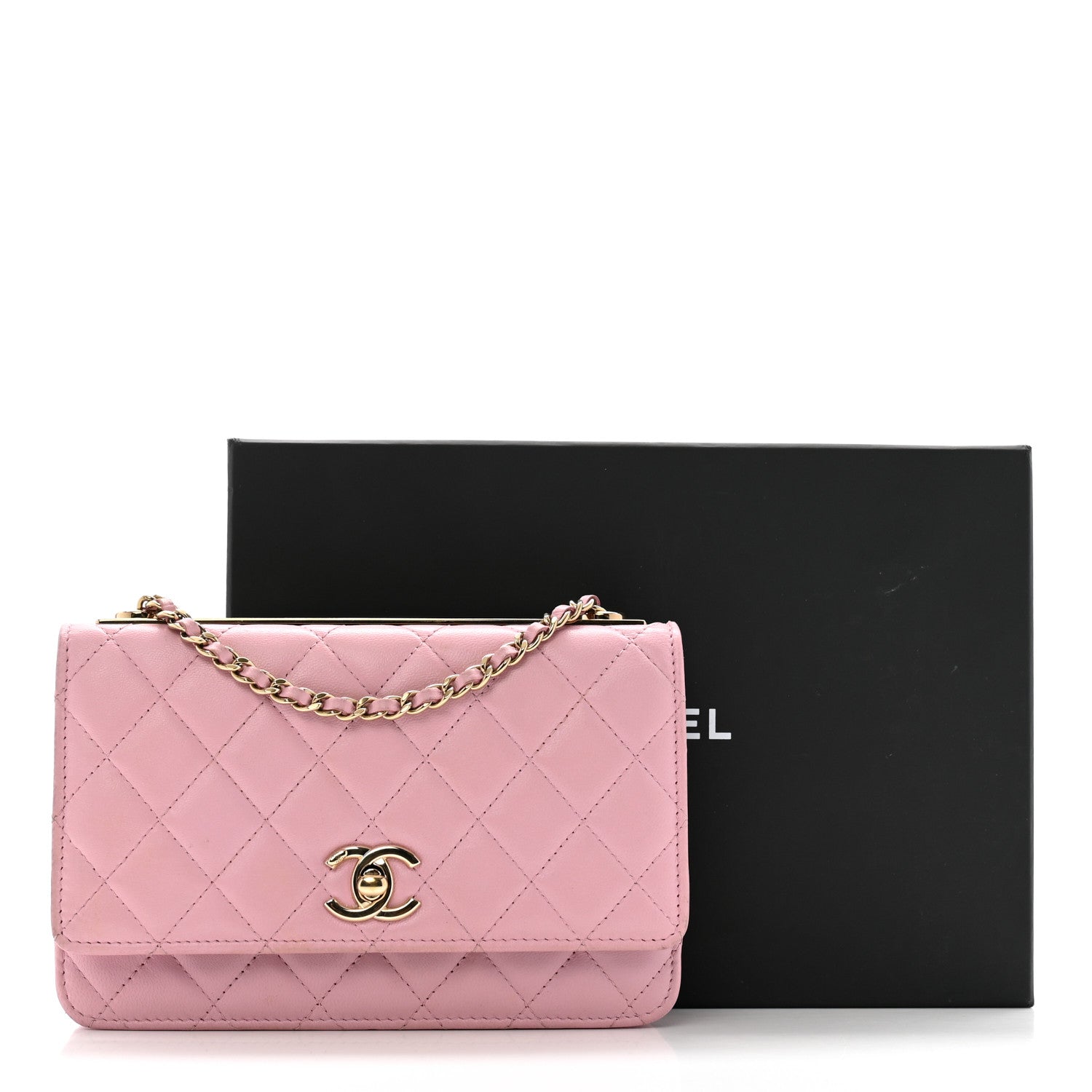 Lambskin Quilted Trendy CC Wallet On Chain WOC Pink