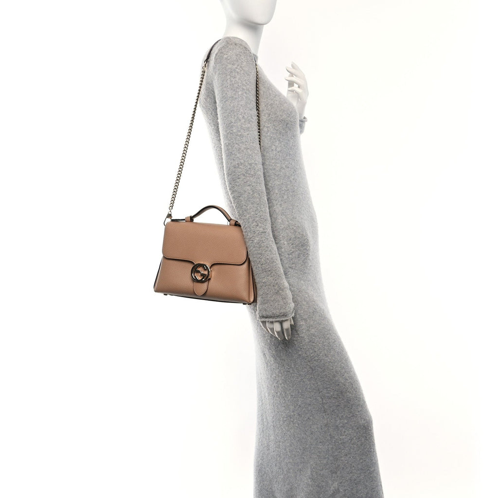 Dollar Calfskin Interlocking G Top Handle Shoulder Bag Camelia