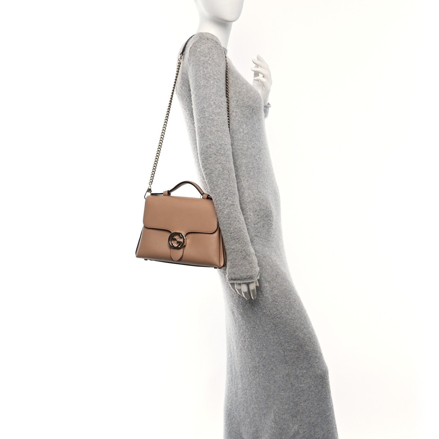 Dollar Calfskin Interlocking G Top Handle Shoulder Bag Camelia