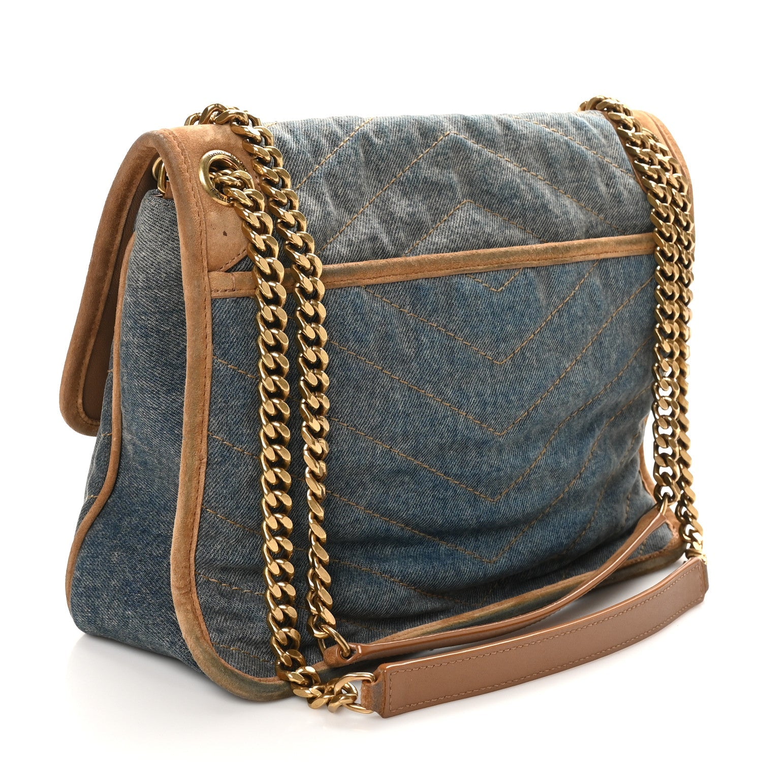 Denim Suede Monogram Medium Niki Chain Satchel Blue Cinnamon