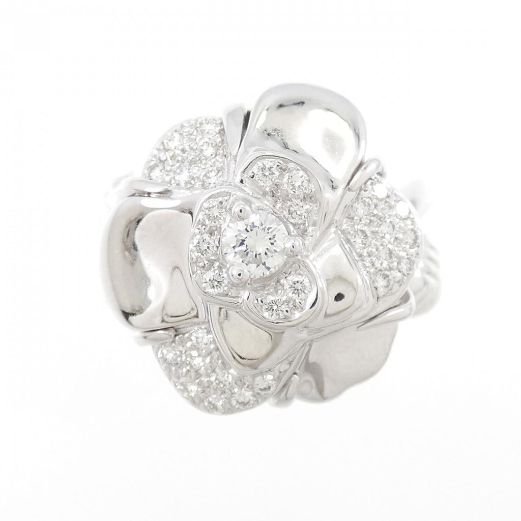 Chanel Camelia 750 White Gold Diamond Ring Size 9