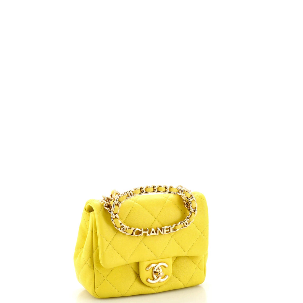 Oval Logo Chain Handle Flap Bag Quilted Lambskin Mini