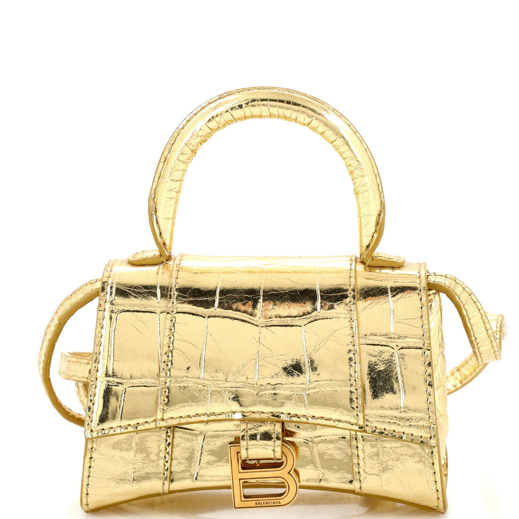 Hourglass Top Handle Bag Crocodile Embossed Leather Mini
