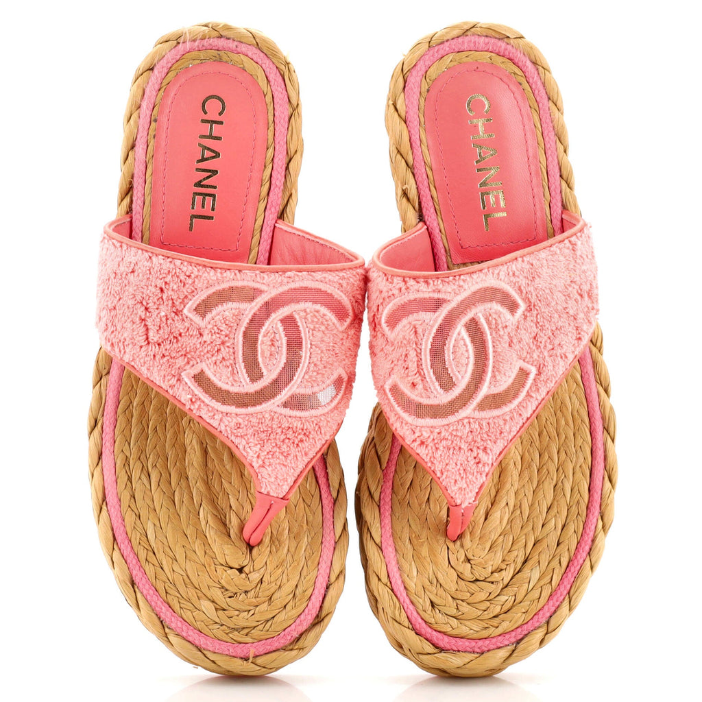Women's CC Logo Thong Espadrille Sandals Terry Cloth