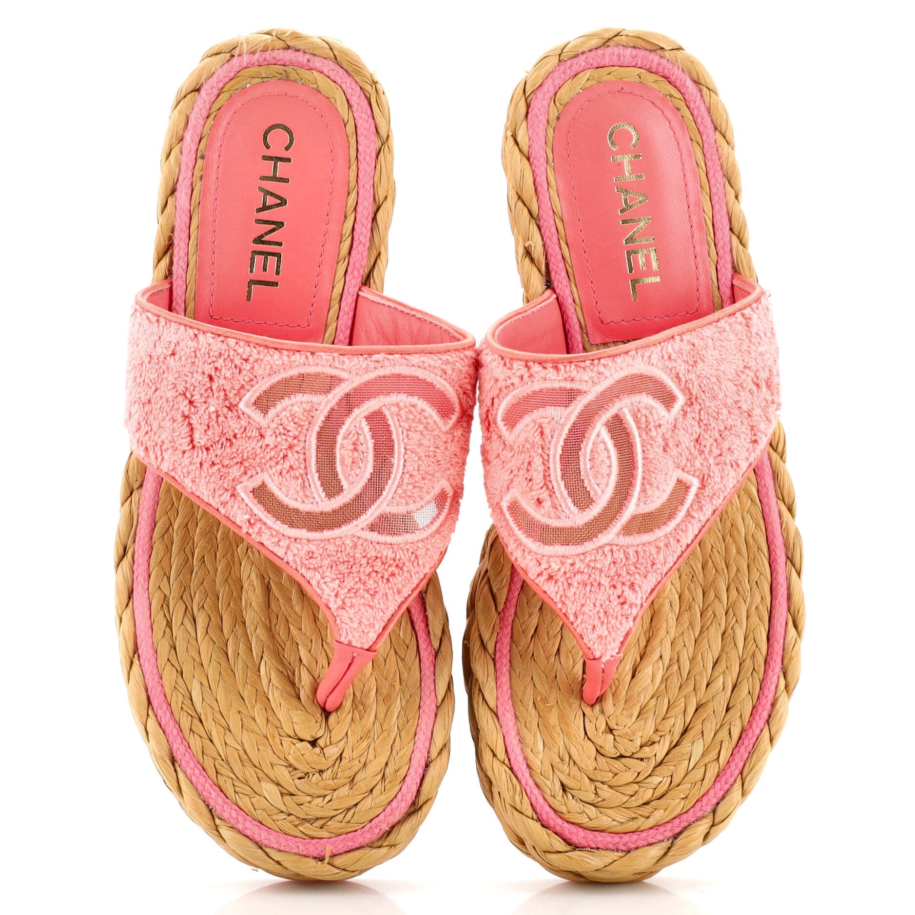 Women's CC Logo Thong Espadrille Sandals Terry Cloth