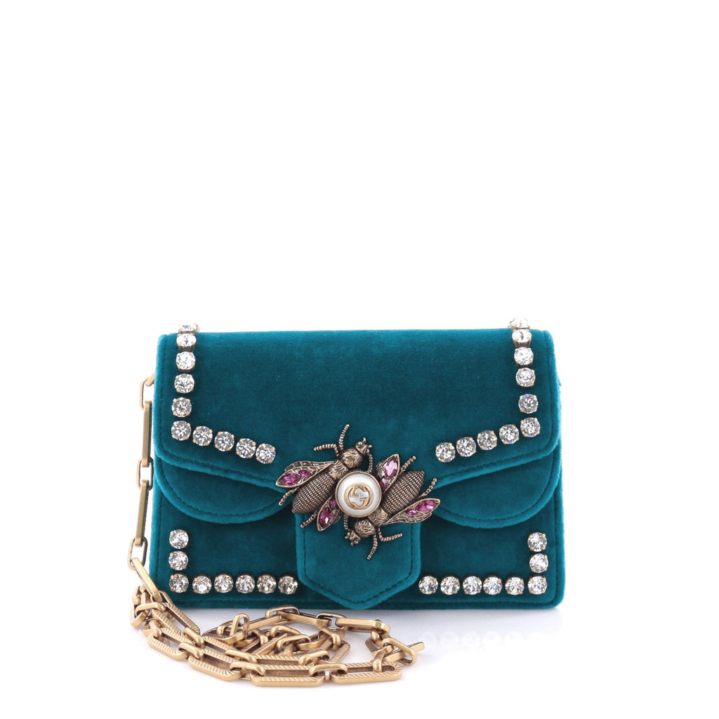 Broadway Pearly Bee Shoulder Bag Crystal Embellished Velvet Mini
