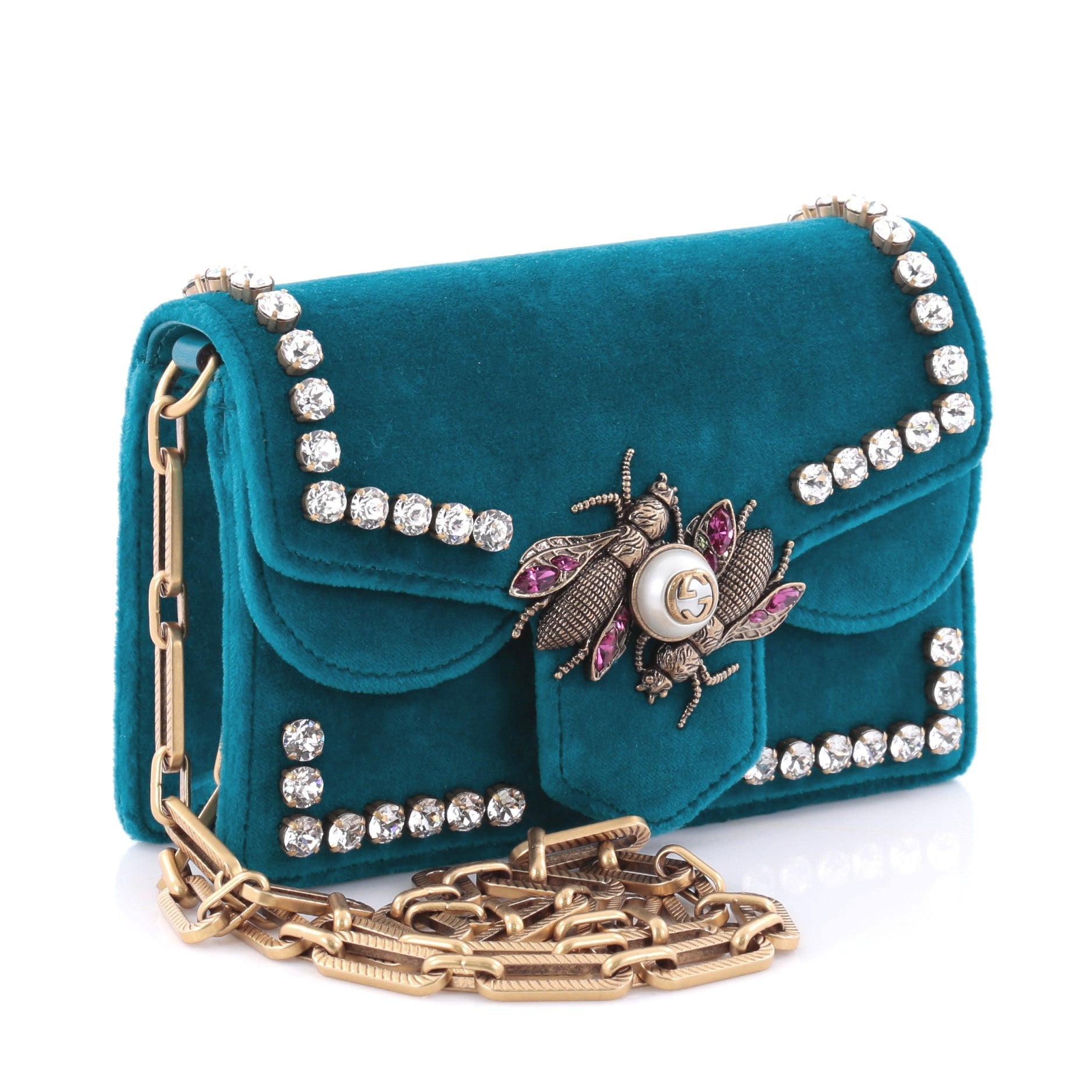 Broadway Pearly Bee Shoulder Bag Crystal Embellished Velvet Mini