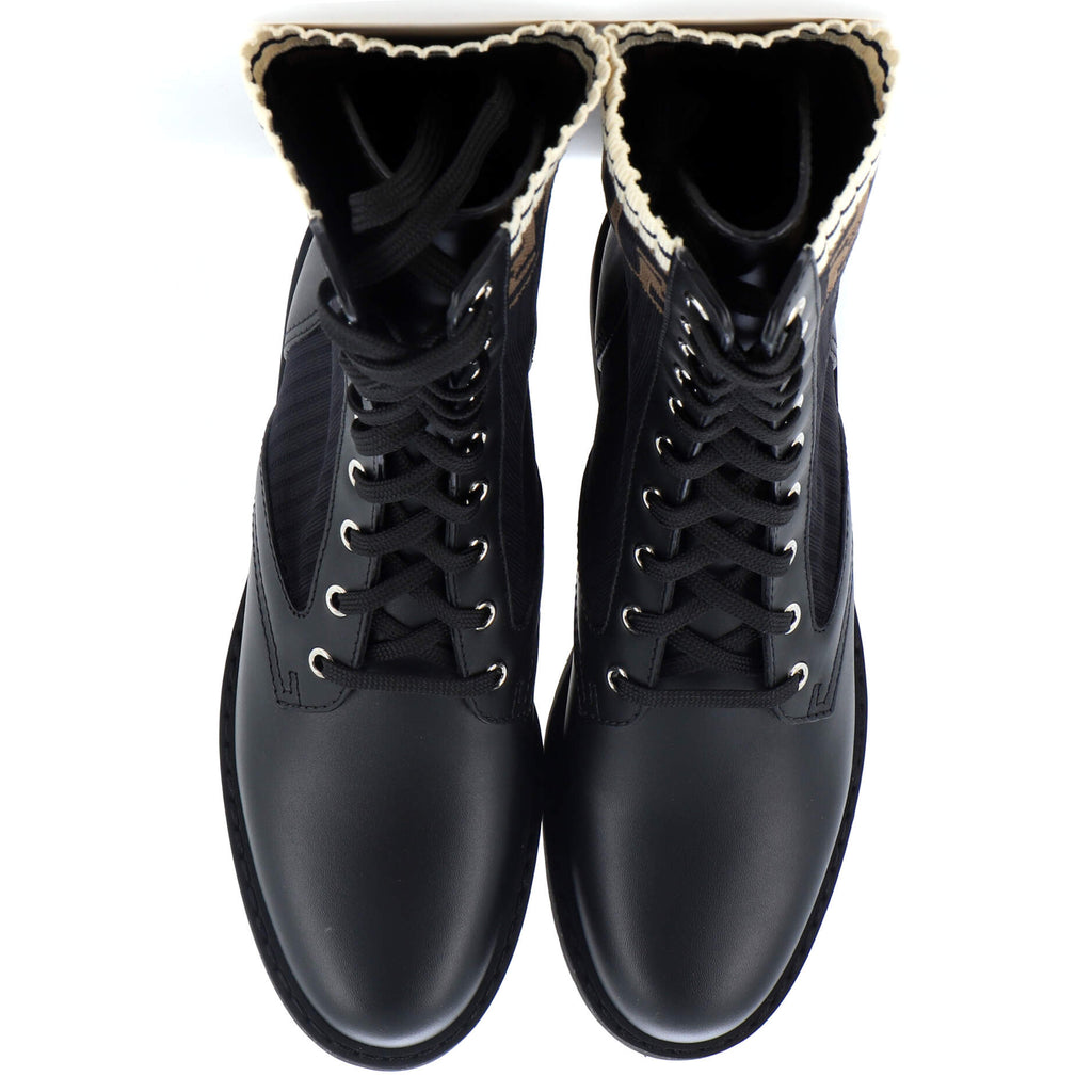 Women's Rockoko Combat Boots Leather with Knit Stretch Fabric and Zucca Trim