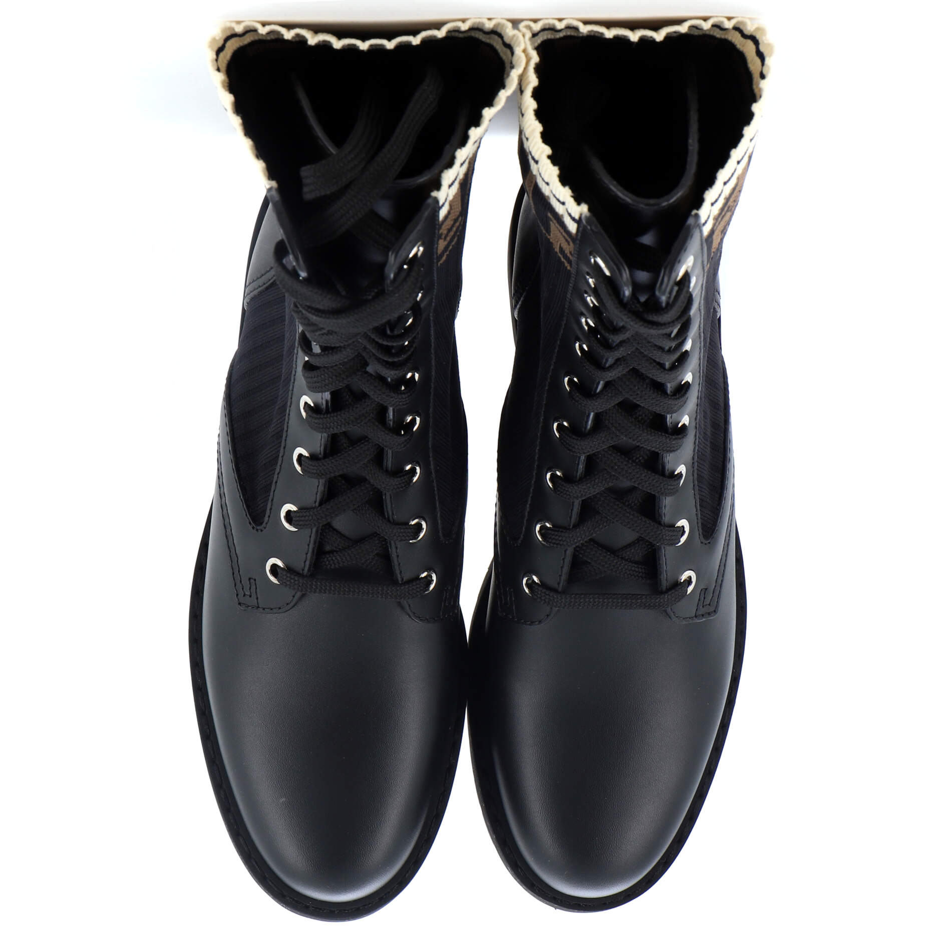 Women's Rockoko Combat Boots Leather with Knit Stretch Fabric and Zucca Trim