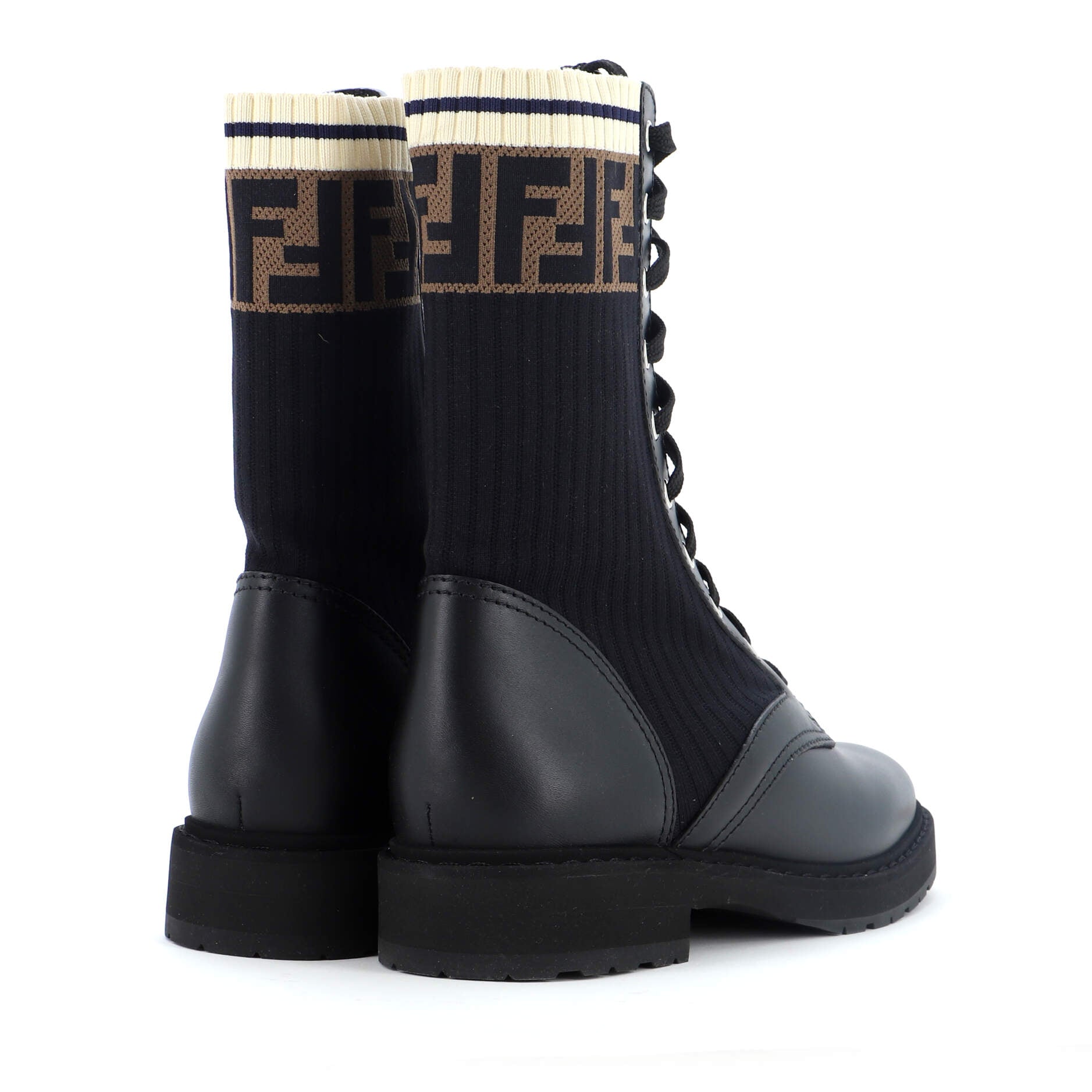 Women's Rockoko Combat Boots Leather with Knit Stretch Fabric and Zucca Trim