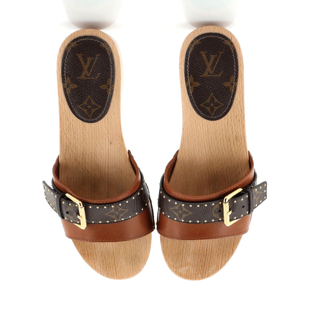 Women's Cottage Mules Leather with Monogram Canvas