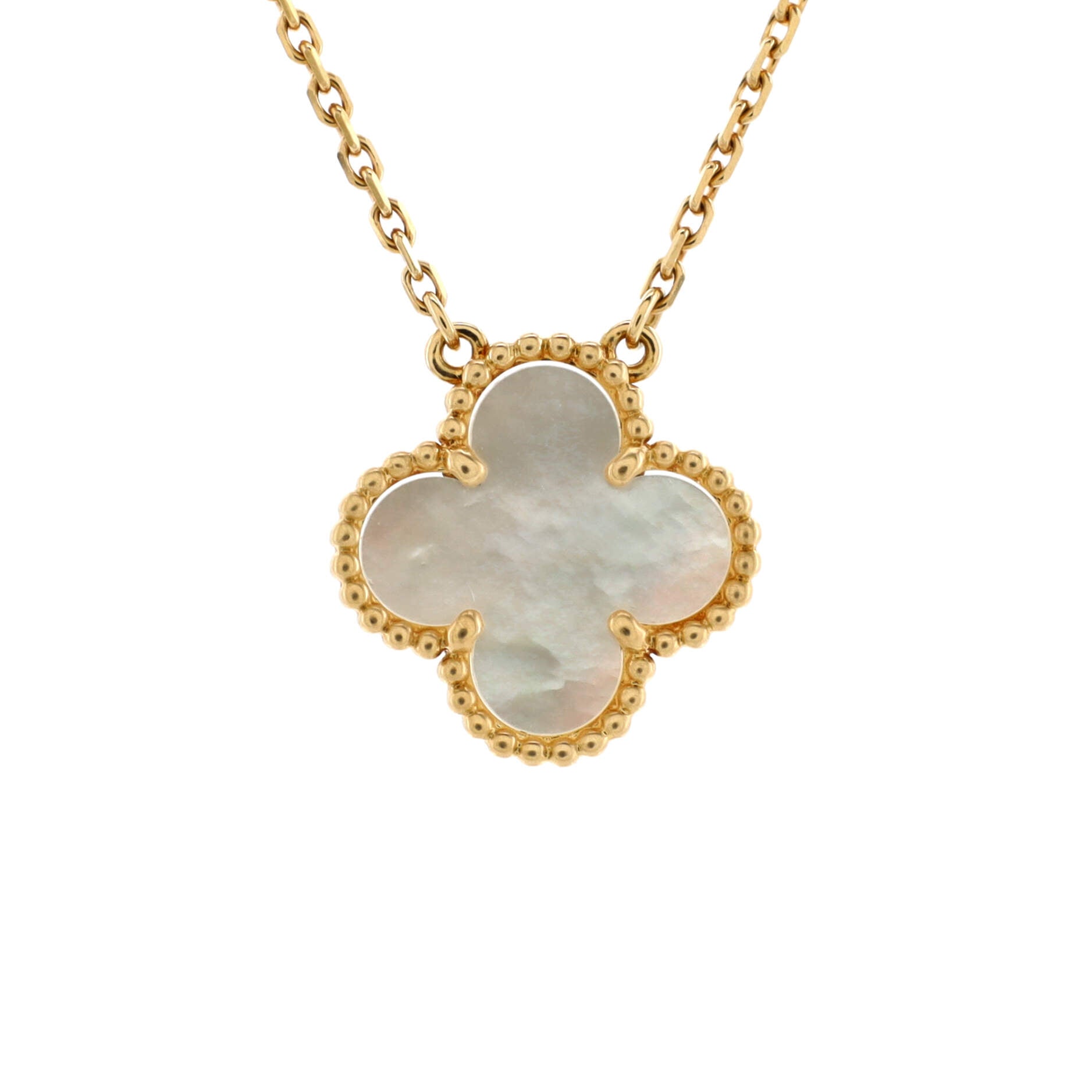 Vintage Alhambra Pendant Necklace 18K Yellow Gold and Mother of Pearl