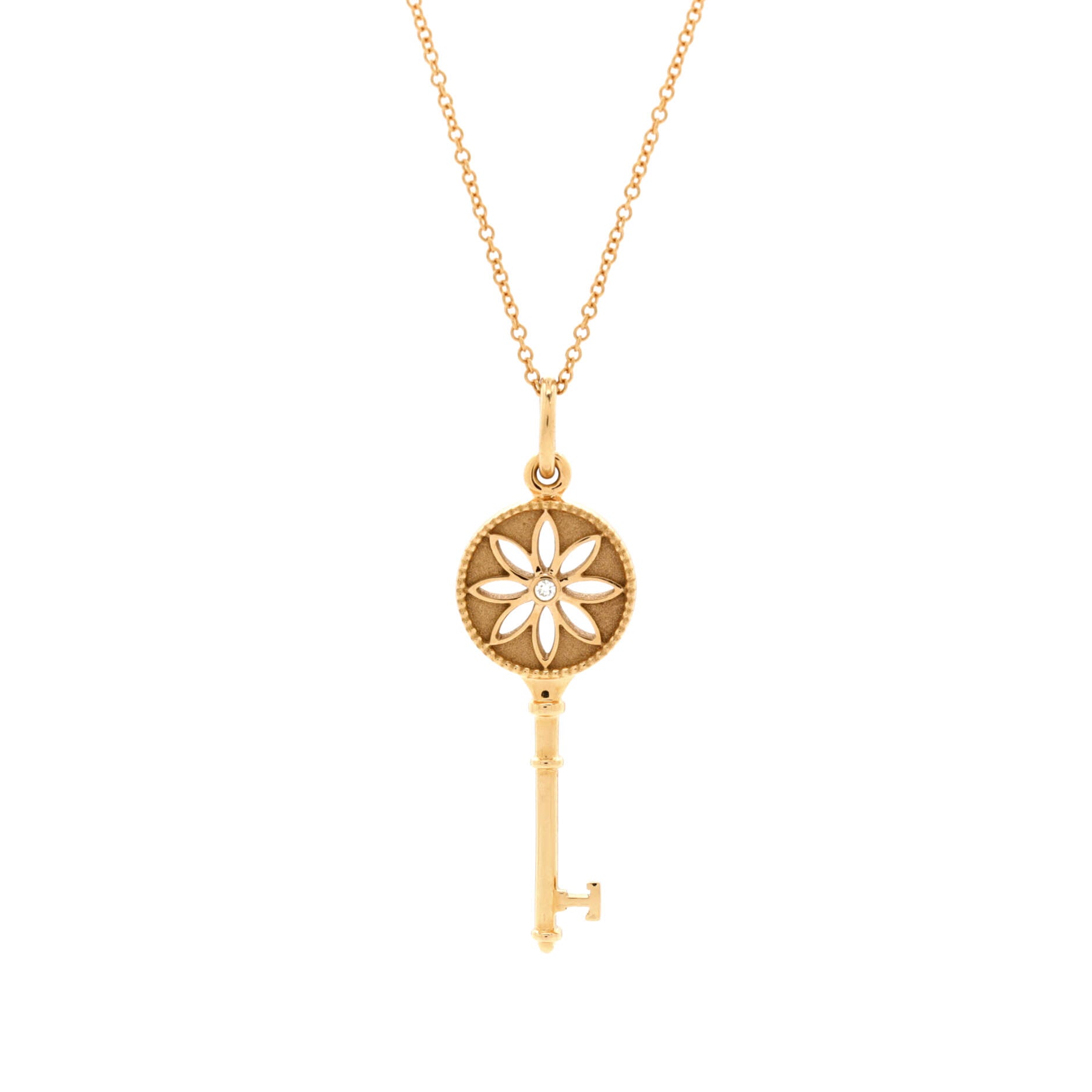 Daisy Key Pendant Necklace 18K Rose Gold with Diamond Small