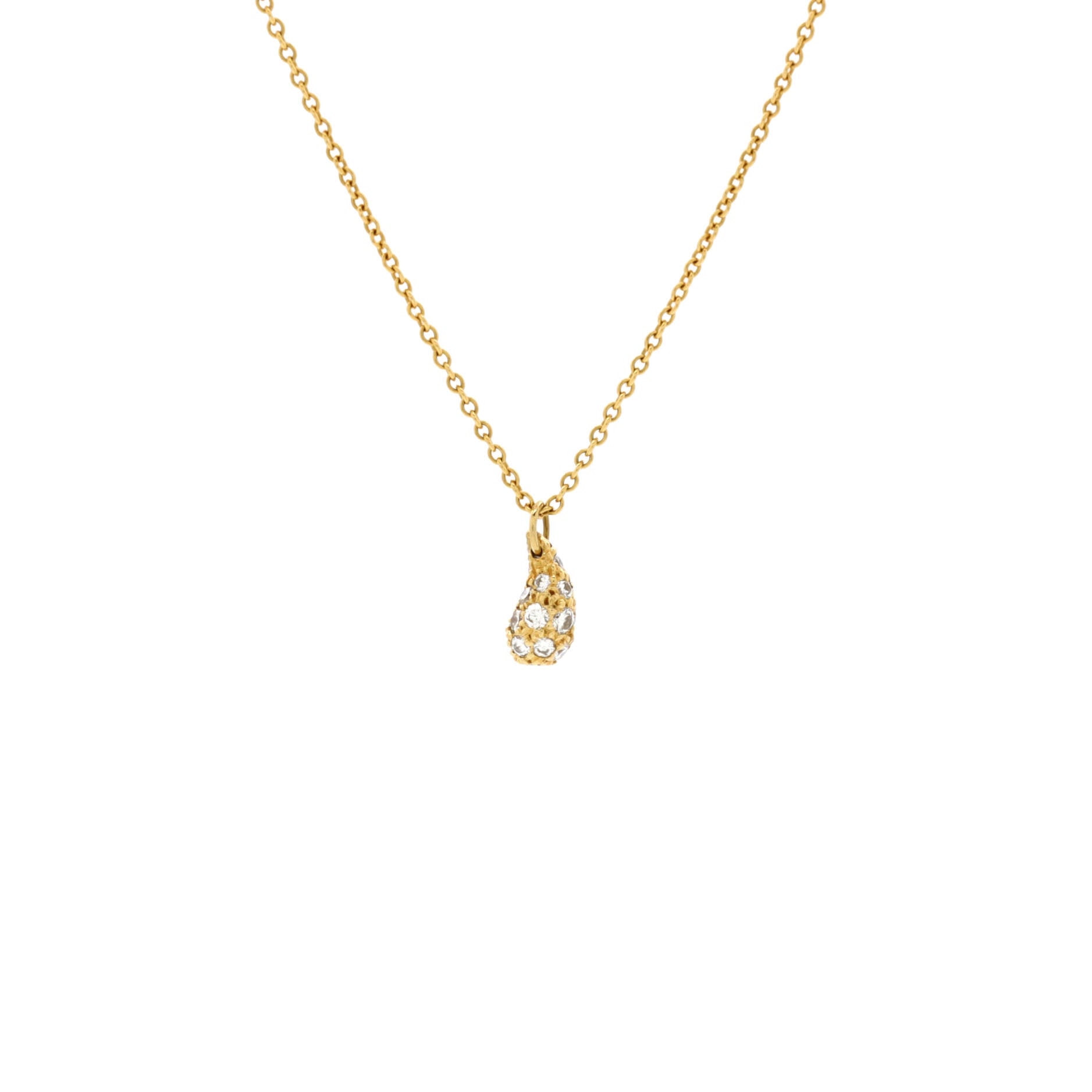 Elsa Peretti Teardrop Pendant Necklace 18K Yellow Gold with Diamonds Small