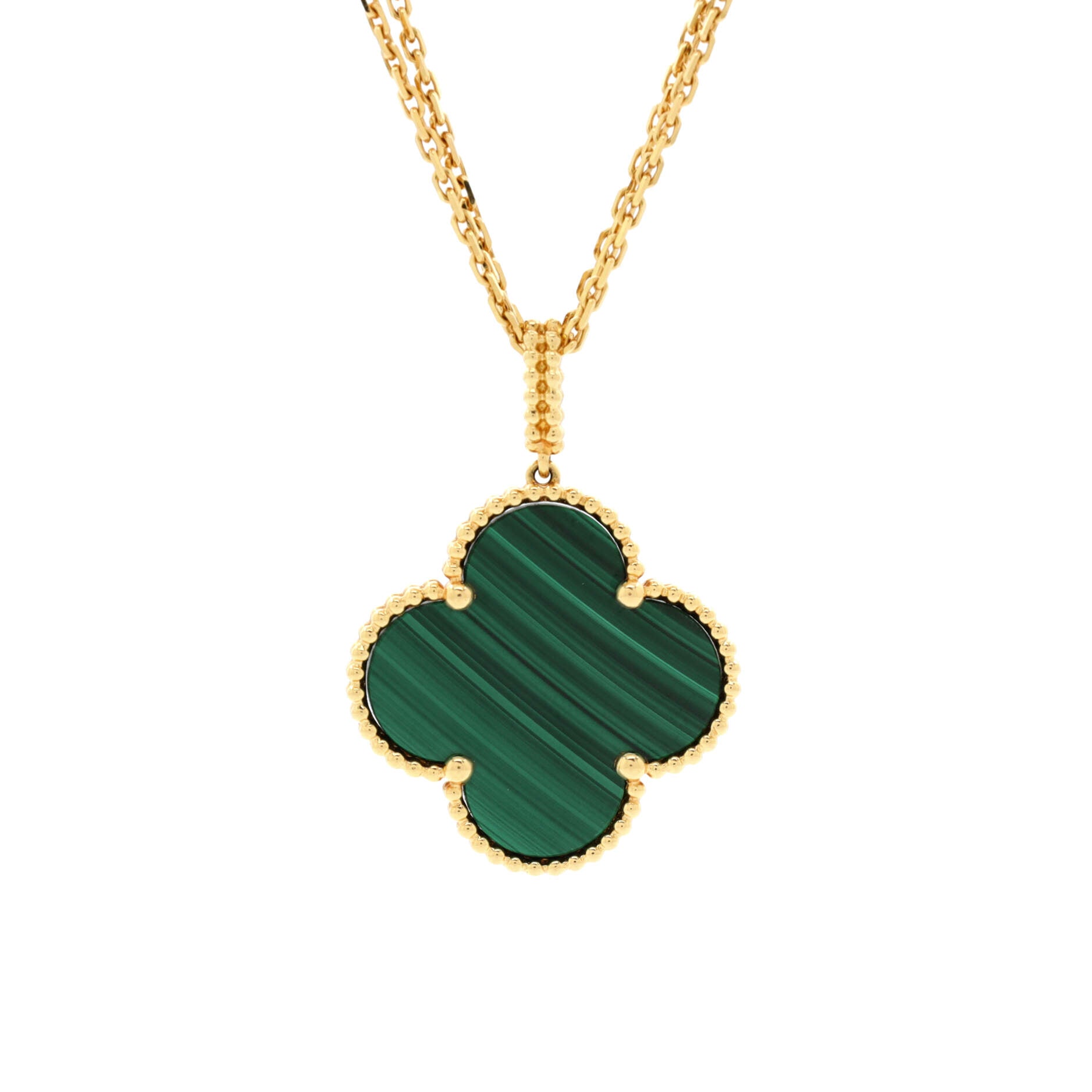 Magic Alhambra Pendant Necklace 18K Yellow Gold and Malachite