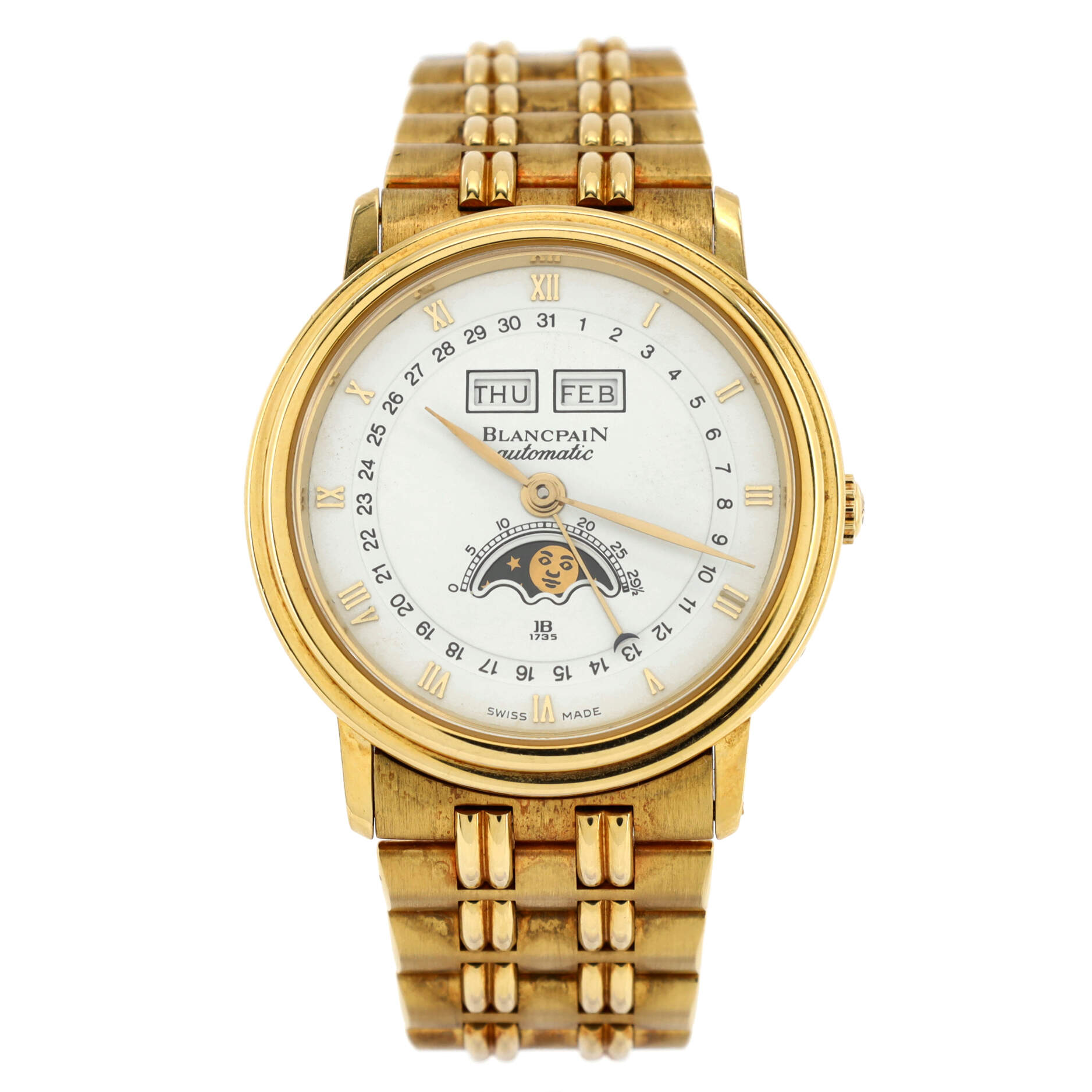 Villeret Triple Calendar Moonphase Automatic Watch Yellow Gold 34