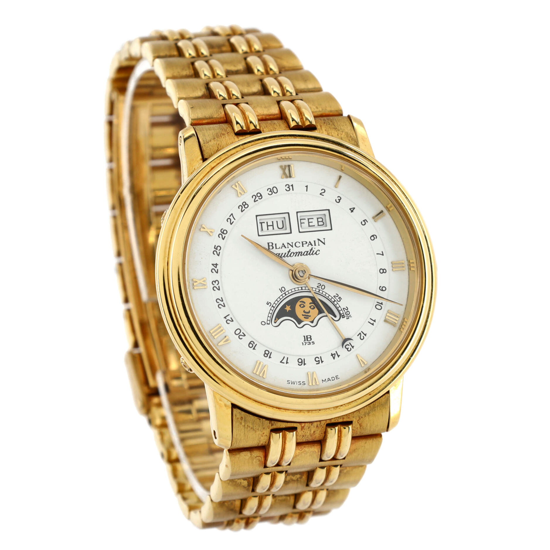 Villeret Triple Calendar Moonphase Automatic Watch Yellow Gold 34